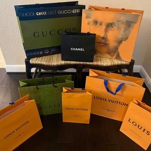 Various designer bags and boxes